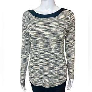 Laura Scott Black And White Sweater Knit , Black Trim  Long Sleeve Size Medium